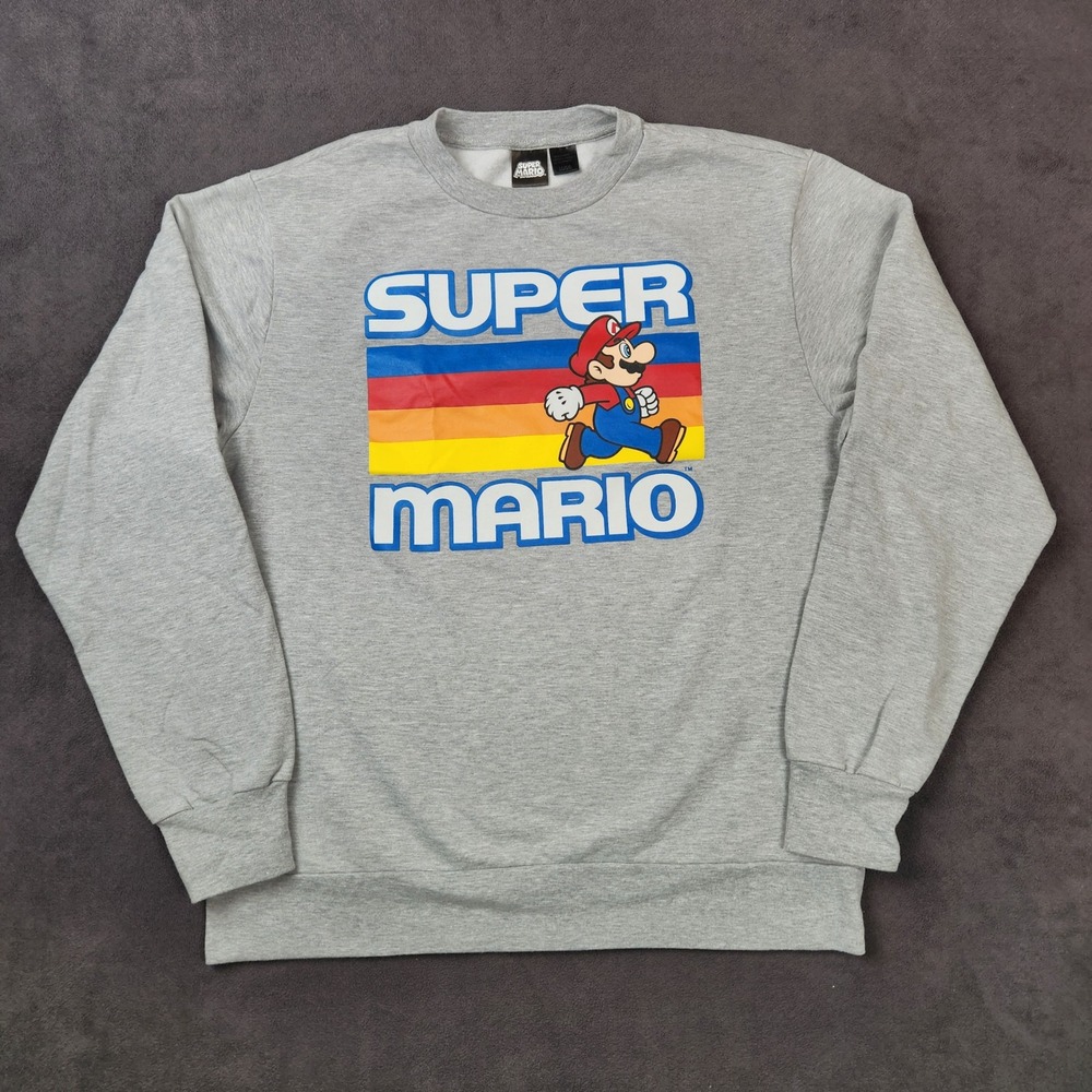 Nintendo Super Mario Sweatshirt Mens‎ Large Gray Crewneck Graphic Print Pullover
